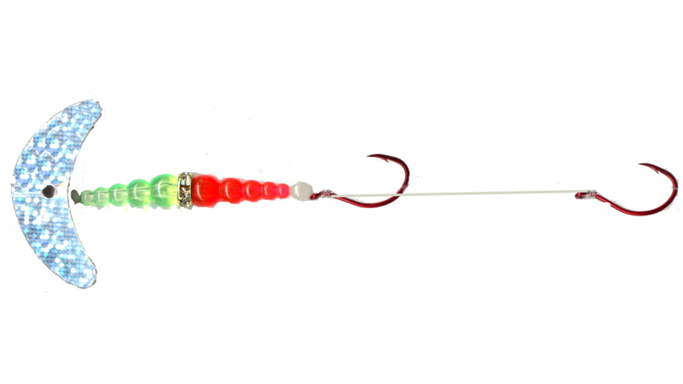Macks Lure Double Whammy Pro Spinner Rig, 2 Number 4 Hooks, 72in Leader, Silver Sparkle Smile Blade/Flo Chartreuse/Flo Orange Bead, 17807