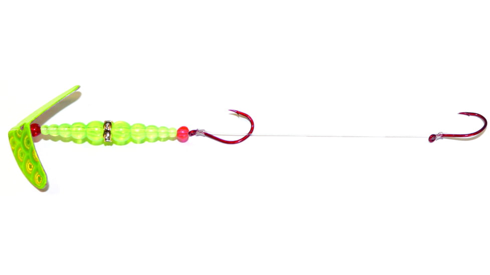 Macks Lure Double Whammy Pro Spinner Rig, 2 Number 6 Hooks, 72in Leader, Chartreuse Scale Smile Blade/Flo Chartreuse Bead, 17901