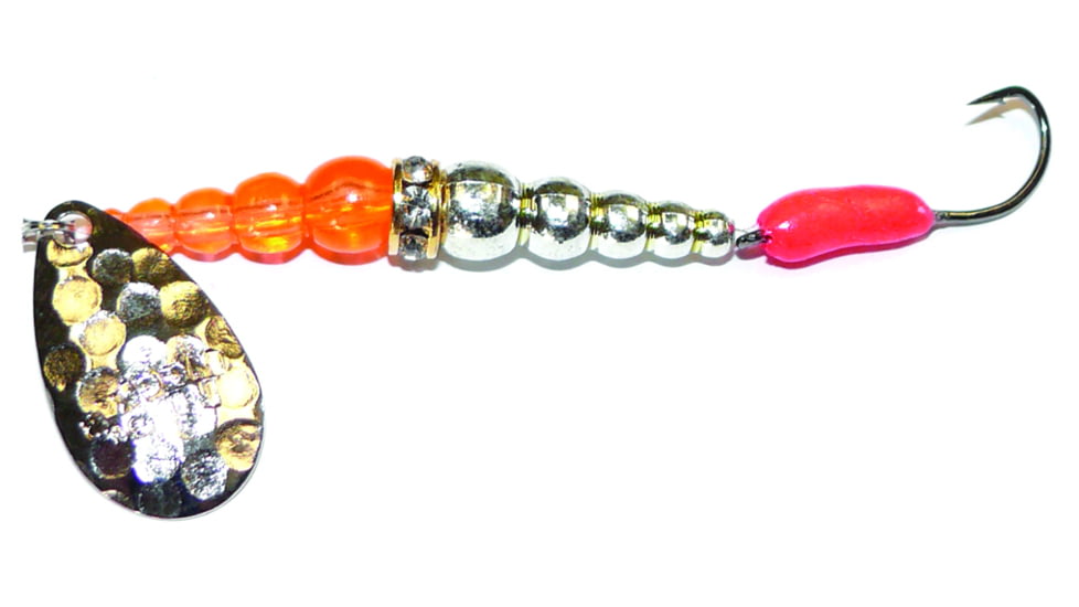 Macks Lure Kokanee Killer Number 6 Single Hook, 48in Leader Hammered Nickel Blade/Flo Fire Orange/Chrome Bead/Hot Cerise Glo Hook, 16211