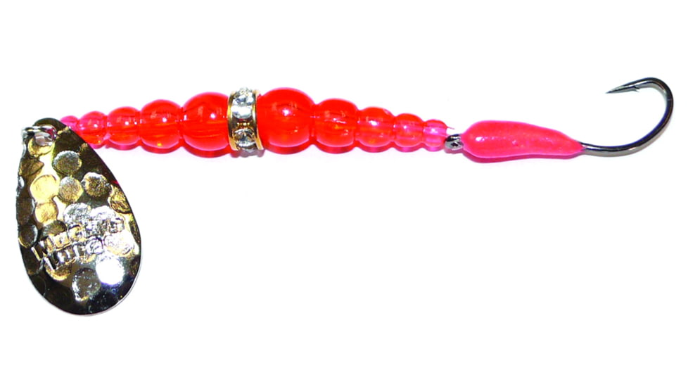 Macks Lure Kokanee Killer Number 6 Single Hook, 48in Leader Hammered Nickel Blade/Flo Orange Bead/Hot Cerise Glo Hook, 16200