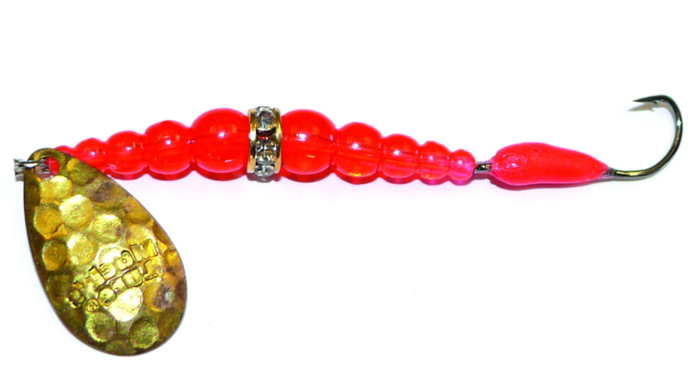 Macks Lure Kokanee Killer Number 8 Single Hook, 48in Leader Hammered Brass Blade/Flo Orange Bead/Hot Cerise Glo Hook, 16301