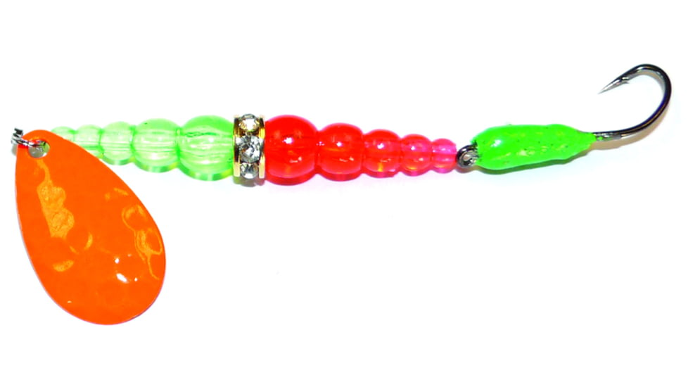 Macks Lure Kokanee Killer Number 8 Single Hook, 48in Leader, Orange Blade/Flo Green/Flo Orange Bead/Green Glo Hook, 16310