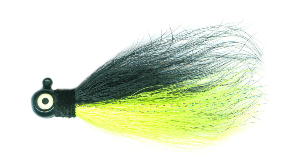 Macks Lure Rock Dancer Bucktail Jig, 1/2 oz, 2/0 Hook Black Head/Black/Chartreuse Body, 18226