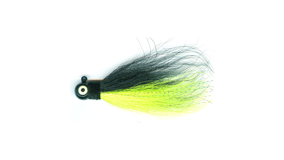 Macks Lure Rock Dancer Bucktail Jig, 1/4 oz, 2/0 Hook Black Head/Black/Chartreuse Body, 18116