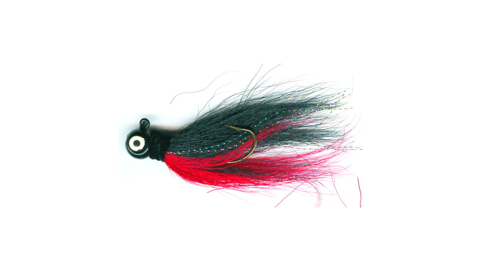 Macks Lure Rock Dancer Bucktail Jig, 1/4 oz, 2/0 Hook Black Head/Black/Red Body, 18114