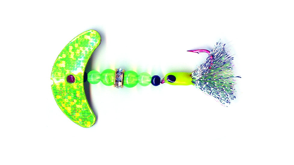 Macks Lure Wedding Ring Pro-Glo Series Spinner, Number 6 Hook 48in Leader, Chartreuse Sparkle Smile Blade/Black/Chartreuse Beads/Chartreuse Hook, 8220