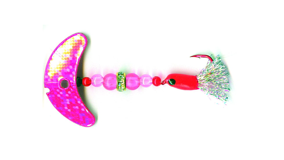 Macks Lure Wedding Ring Pro-Glo Series Spinner, Number 6 Hook 48in Leader, Pink Sparkle Smile Blade/Ruby/Pink Beads/Hot Cerise Hook/Pearl Sparkle Tail, 8200