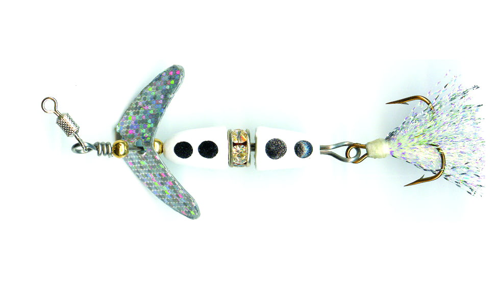 Macks Lure Wedding Ring Promise Keeper Spinner, 1/8 oz, Number 8 Treble Hk, Sil Sprkl Smile Blade/White Blk Dot Body/Pearl/Black Tail, 10205