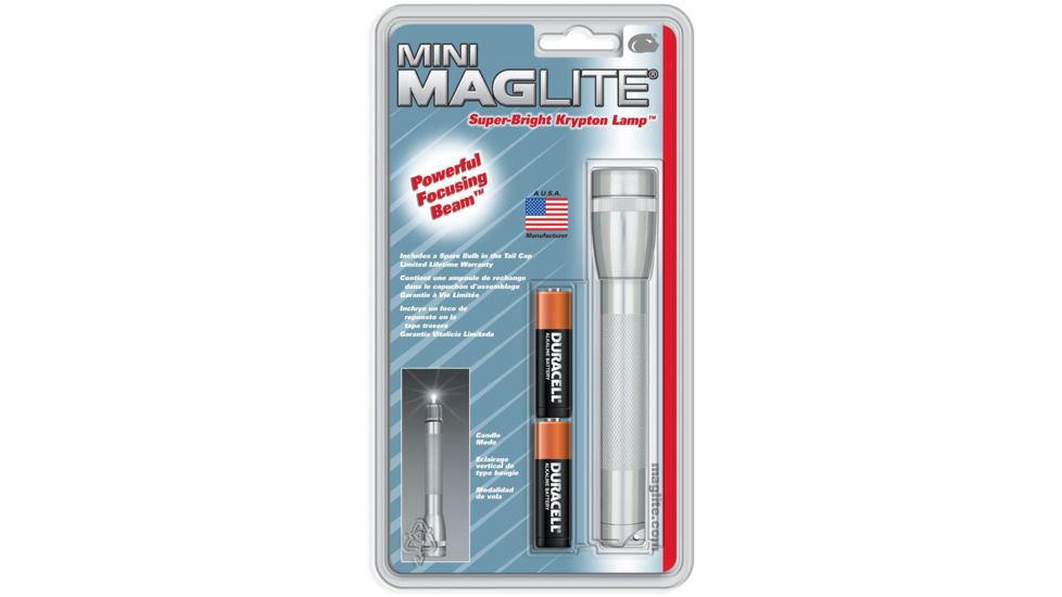MagLite Mini 2 Cell AA Incandescent Flashlight, Silver, Blister Card, M2A106