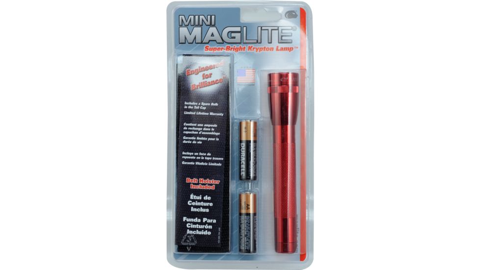 MagLite Mini 2 Cell AA Incandescent Flashlight, Red, Blister Card, M2A036