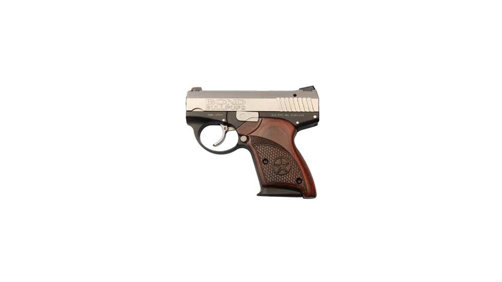 Bond Arms Bullpup Pistol, 9mm Luger, 3.35 in barrel, aluminum alloy frame, custom rosewood grip, short recoil semi-automatic, double-action only, no external safeties, fixed 3-dot, 7 round magazine, BA-BULLPUP-FRRMPG