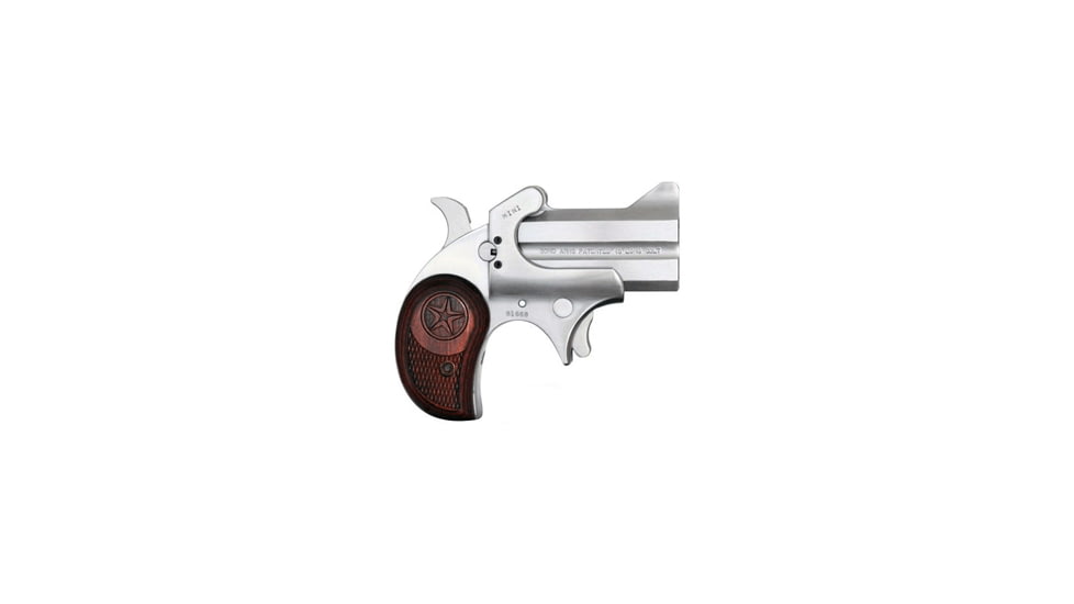 Bond Arms Mini-45 Pistol, .45 Colt, 2.5 in barrel, stainless steel frame, checkered rosewood grip, 2-barrel, single-action, crossbolt safety, fixed, blade front, 2 round magazine, BA-MINI-45-FRRMPG