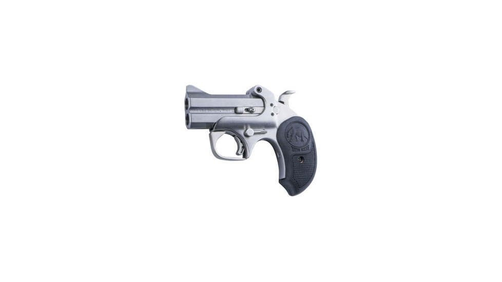 Bond Arms Papa-Bear Pistol, .45 Colt, 3 in barrel, stainless steel frame, black rubber grip, 2-barrel, single-action, crossbolt safety, fixed, blade front, 2 round magazine, BA-PAPA-BEAR-FRRMPG