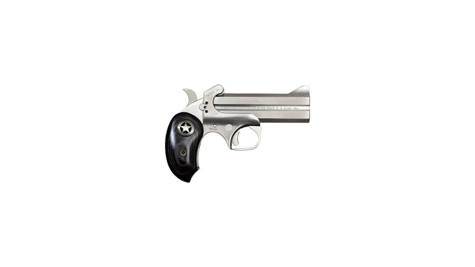Bond Arms Ranger-II Pistol, .45 Colt, 4.25 in barrel, stainless steel frame, black ash medallion grip, 2-barrel, single-action, crossbolt safety, fixed, blade front, 2 round magazine, BA-RGR-II-2-FRRMPG