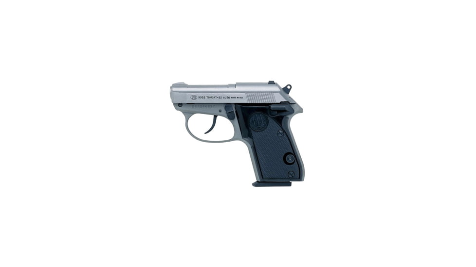 Beretta 3032-Tomcat-Stainless Pistol, .32 ACP, 2.4 in barrel, anodized aluminum frame, plastic grip, blowback operated semi-auto, double-action, frame mounted trigger lock, no dot, 7 round magazine, BT-3032-TOMCAT-ST-FRRMPG