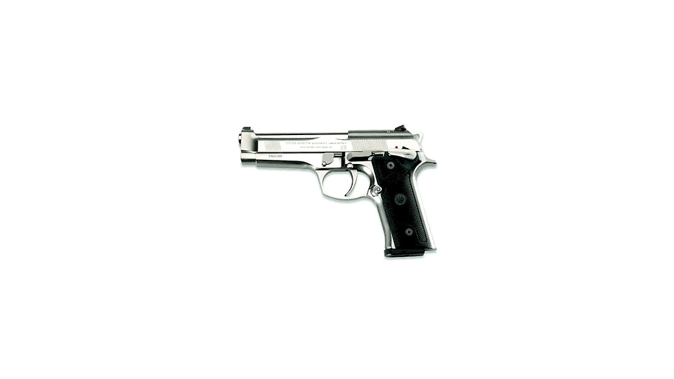 Beretta 92-Steel-I Pistol, 9mm Luger, 4.7 in barrel, nickel plated steel frame, black plastic grip, recoil operated semi-automatic, single-action, frame mounted manual safety, 3-dot, 15 round magazine, BT-92-STL-I-FRRMPG