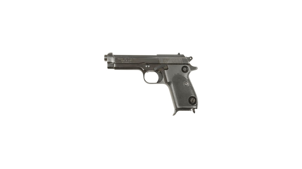 Beretta Helwan Pistol, 9mm Luger, 4.5 in barrel, blued finish steel frame, black plastic grip, recoil operated semi-automatic, single-action, crossbolt safety, blade front, V-notch rear, 8 round magazine, BT-HELWAN-FRRMPG