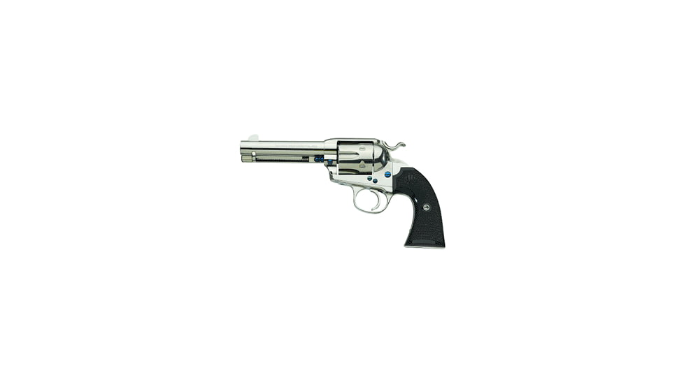 Beretta Stampede-Bisley-Nickel Revolver, .357 Magnum, 4.75 in barrel, nickel finish steel frame, black plastic grip, revolving chamber, single-action, automatic hammer block, fixed, 6 round magazine, BT-STPD-BSY-NKL-FRRMPG