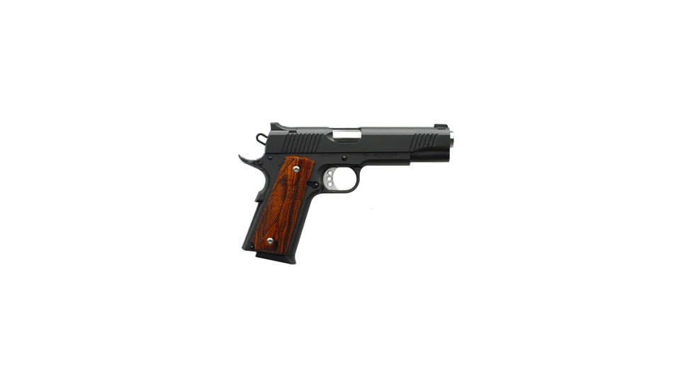 Charles Daly 1911-G4 Pistol, .45 ACP, 5 in barrel, black finish steel frame, checkered diamond wood grip, recoil operated semi-automatic, single-action, grip safety, manual thumb safety, Novak, 7 round magazine, CD-1911-G4-FRRMPG