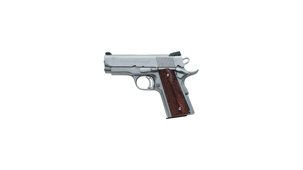 Charles Daly 1911A1-Empire-ECS Pistol, .45 ACP, 3.5 in barrel, stainless steel frame, checkered hardwood grip, recoil operated semi-automatic, single-action, low profile front, dovetailed rear, 6 round magazine, CD-1911A1-EMP-ECS-FRRMPG