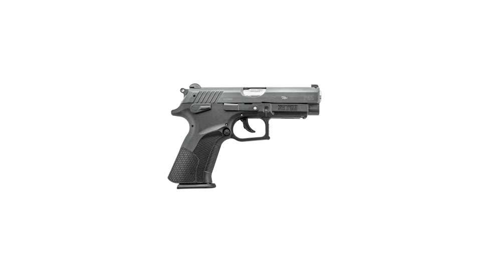 Grand Power P45 Pistol, .45 ACP, 4.25 in barrel, polymer with steel insert frame, integrated polymer grip, recoil operated semi-automatic, double-action, frame mounted ambi safety, 3-dot fixed, 10 round magazine, GDPWR-P45-FRRMPG