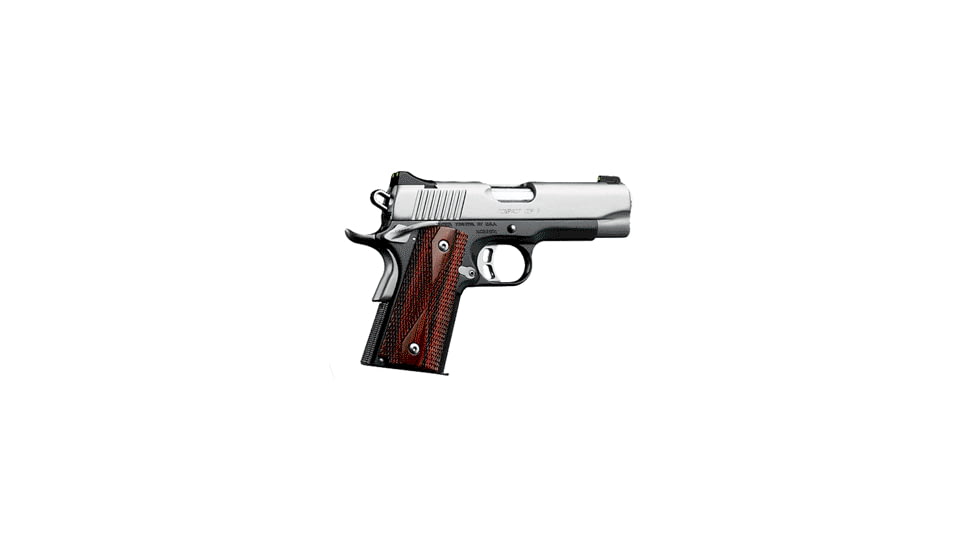 Kimber Compact-CDP-II Pistol, .45 ACP, 4 in barrel, matte black anodized alloy frame, rosewood double diamond grip, recoil operated semi-automatic, single-action, fixed tritium 3-dot night, 7 round magazine, KMBR-CPT-CDP-II-FRRMPG