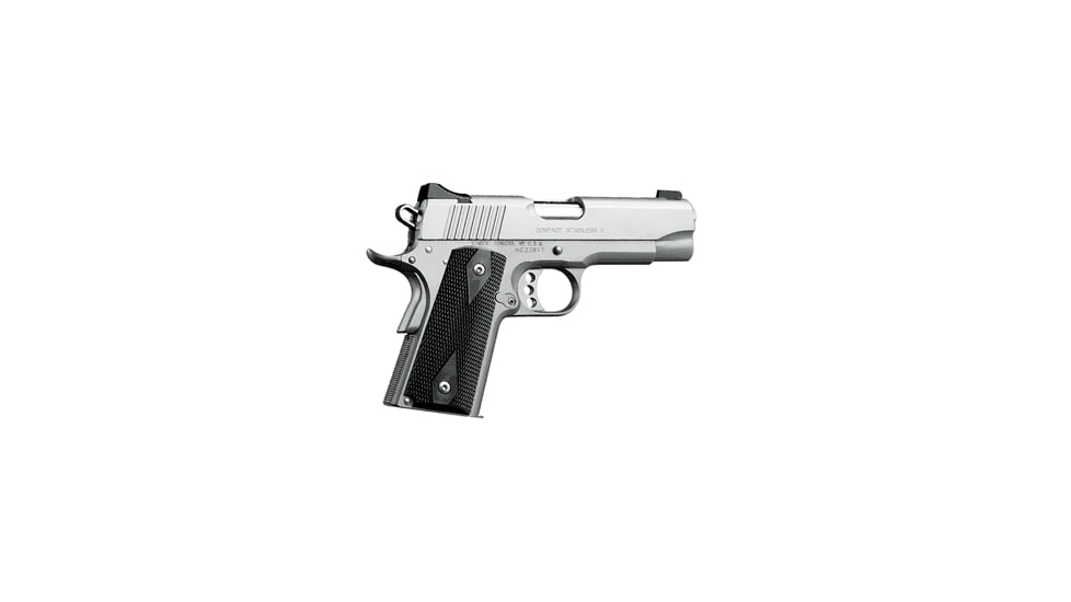 Kimber Compact-Stainless Pistol, .40 S&amp;W, 4 in barrel, stainless steel frame, black synthetic grip, recoil operated semi-automatic, single-action, grip safety, manual thumb safety, fixed low profile, 7 round magazine, KMBR-CPT-ST-FRRMPG