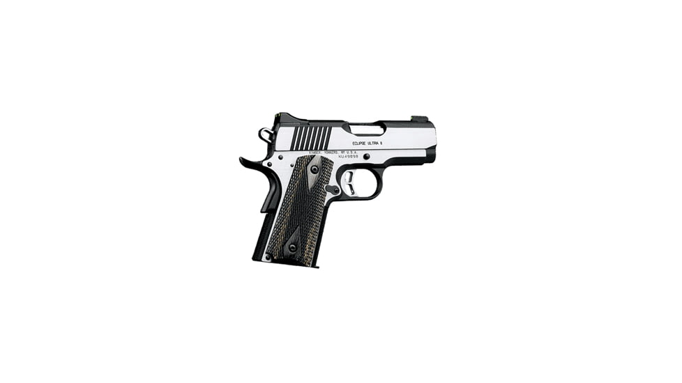 Kimber Eclipse-Ultra-II Pistol, .45 ACP, 3 in barrel, brush-polished stainless steel frame, black &amp; silver laminate grip, recoil operated semi-automatic, single-action, fixed tritium 3-dot night, 7 round magazine, KMBR-EC-UTA-II-FRRMPG