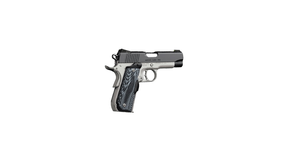 Kimber Master-Carry-Pro Pistol, .45 ACP, 4 in barrel, stainless steel frame, Crimson Trace Lasergrips grip, recoil operated semi-automatic, single-action, grip safety, manual thumb safety, fixed low profile, 8 round magazine, KMBR-MST-CY-PRO-FRRMPG