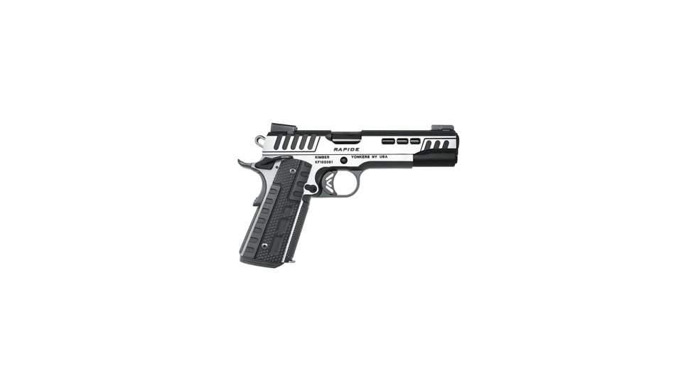 Kimber Rapide-Scorpius Pistol, 9mm Luger, 5 in barrel, stainless steel frame, Black Rapide G10 grip, recoil operated semi-automatic, single-action, grip safety, ambi thumb safety, TRUGLO TFX Pro Day/Night, 9 round magazine, KMBR-RPD-SCRP-3-FRRMPG