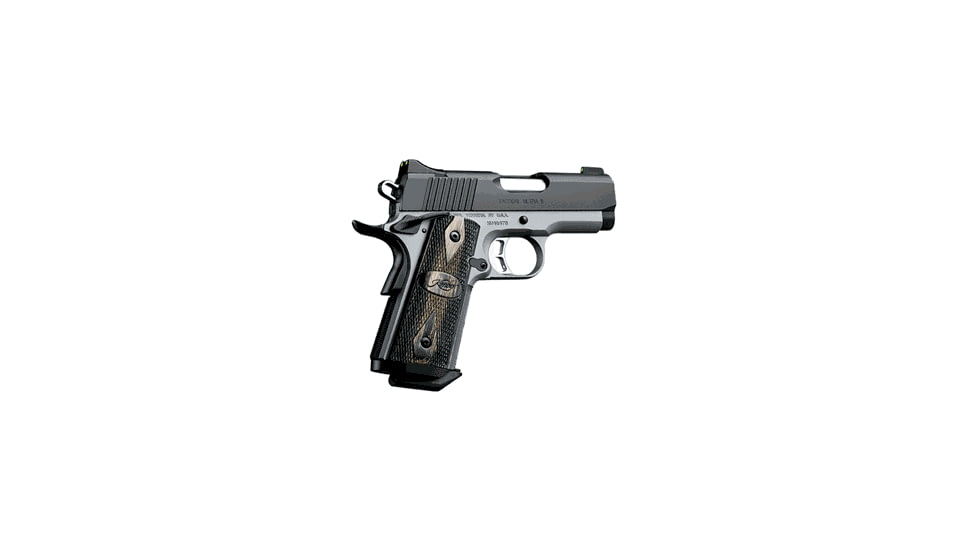 Kimber Tactical-Ultra-II Pistol, .45 ACP, 3 in barrel, aluminum frame, black &amp; silver laminate grip, recoil operated semi-automatic, single-action, grip safety, manual thumb safety, fixed tritium 3-dot night, 7 round magazine, KMBR-TCTL-UTA-II-FRRMPG