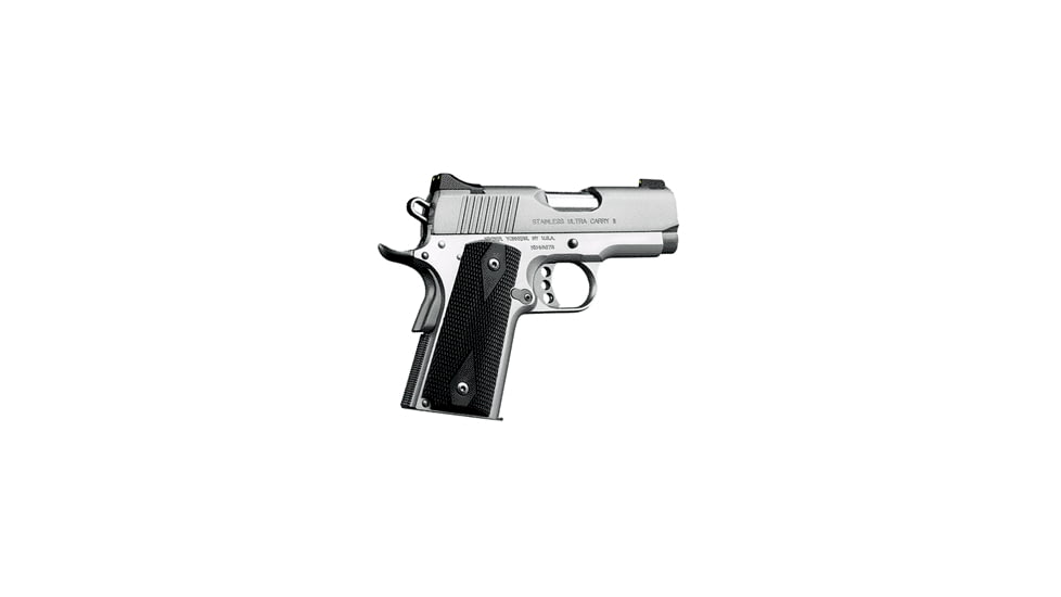 Kimber Stainless-Ultra-Carry-II Pistol, 9mm Luger, 3 in barrel, aluminum frame, black synthetic grip, recoil operated semi-automatic, single-action, grip safety, manual thumb safety, fixed low profile, 8 round magazine, KMBRSTUTACYII3-FRRMPG