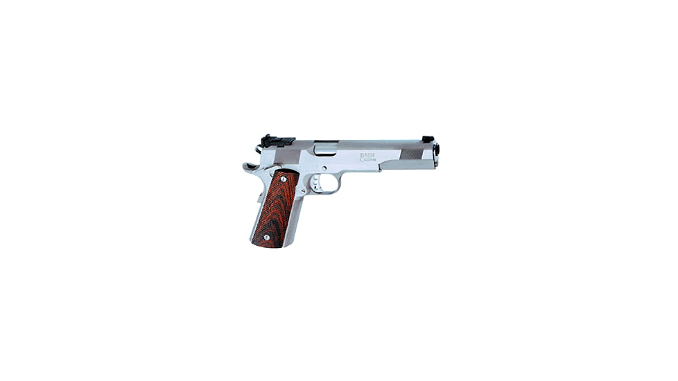 Les Baer 1911-Concept-V Pistol, .45 ACP, 6 in barrel, stainless steel frame, checkered cocobolo grip, recoil operated semi-automatic, single-action, grip safety, manual thumb safety, fully adjustable, 8 round magazine, LB-1911-CNCP-V-2-FRRMPG