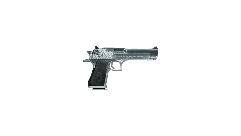 Magnum Research Desert-Eagle-Mark-XIX Pistol, .44 Remington Magnum, 6 in barrel, brushed chrome steel frame, black plastic grip, gas operated semi-automatic, single-action, fixed combat, 8 round magazine, MRDTEGLMRKXIX4-FRRMPG