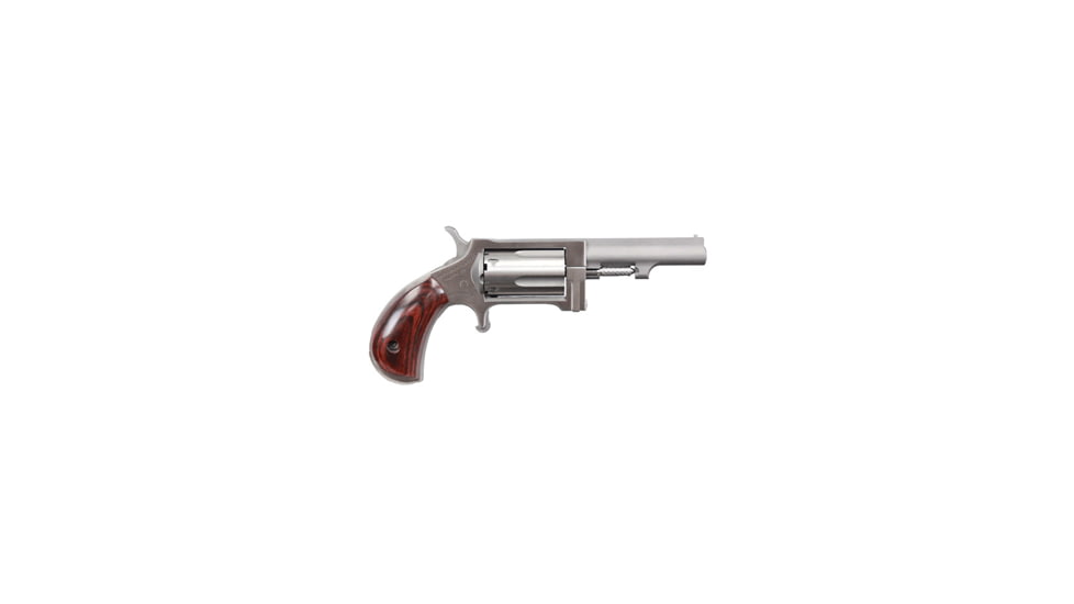 North American Arms Sidewinder Revolver, .22 Winchester Magnum Rimfire, 2.5 in barrel, stainless steel frame, smooth walnut grip, revolving chamber, single-action, no manual safety, fixed blade and notch, 5 round magazine, NAA-SIDEWINDER-2-FRRMPG