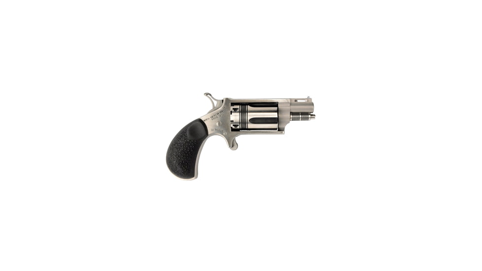 North American Arms Wasp Revolver, .22 Winchester Magnum Rimfire, 1.125 in barrel, stainless steel frame, black rubber grip, revolving chamber, single-action, no manual safety, fixed blade and notch, 5 round magazine, NAA-WASP-FRRMPG