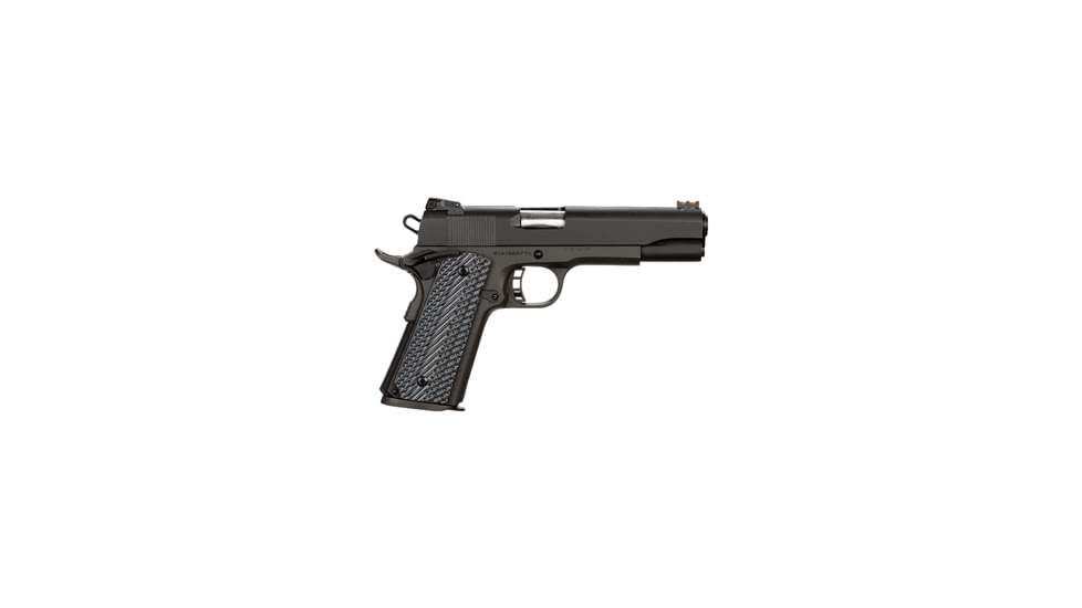 Rock Island Armory Rock-Ultra Pistol, 9mm Luger, 5 in barrel, parkerized steel frame, G10 composite grip, recoil operated semi-automatic, single-action, fiber-optic front, adjustable rear, 9 round magazine, RIA-ROCK-UTA-5-FRRMPG