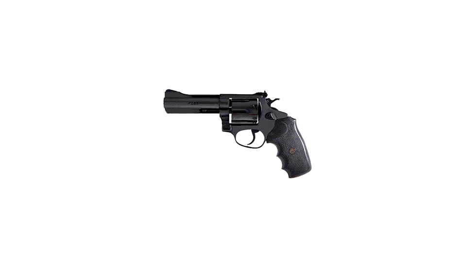 Rossi 971 Revolver, .357 Magnum, 4 in barrel, blued steel frame, black rubber grip, revolving chamber, double-action, hammer block, blade front, adjustable rear, 6 round magazine, ROSSI-971-FRRMPG
