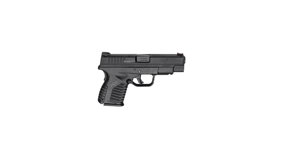Springfield Armory XD-S Pistol, 9mm Luger, 4 in barrel, black polymer frame, integrated polymer grip, recoil operated semi-automatic, fiber optic front, fixed 2 dot rear, 7 round magazine, SAXDS4-FRRMPG