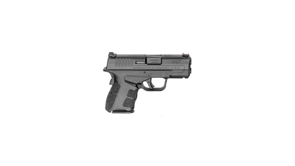 Springfield Armory XD-S-Mod-2 Pistol, 9mm Luger, 3.3 in barrel, black polymer frame, integrated polymer grip, recoil operated semi-automatic, fiber optic front, fixed 2 dot rear, 7 round magazine, SAXDSMOD.23-FRRMPG