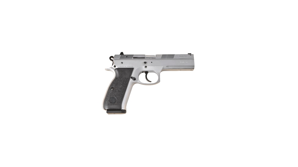 TRISTAR P-120 Pistol, 9mm Luger, 4.7 in barrel, steel frame, black checkered polymer grip, recoil operated semi-automatic, double-action, frame mounted safety lever, fixed white 3-dot, 15 round magazine, TRISTAR-P-120-2-FRRMPG