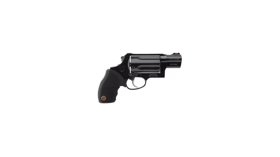 Taurus 4510-Judge Revolver, .45 Colt, 2 in barrel, blued finish steel frame, black rubber grip, revolving chamber, double-action, trigger actuated transfer bar, fiber optic front, fixed rear, 5 round magazine, TRS-4510-JG-FRRMPG