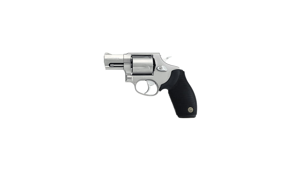 Taurus 455-Tracker Revolver, .45 ACP, 2 in barrel, stainless steel frame, black ribbed rubber grip, revolving chamber, double-action, trigger actuated transfer bar, fixed front and rear, 5 round magazine, TRS-455-TRK-FRRMPG