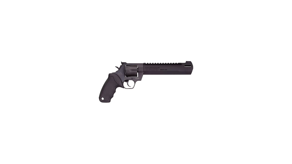 Taurus Raging-Hunter Revolver, .44 Remington Magnum, 8.37 in barrel, matte black stainless steel frame, black rubber grip, revolving chamber, double-action, transfer bar, fixed blade front, adjustable rear, 6 round magazine, TRS-RG-HUNTER-6-FRRMPG