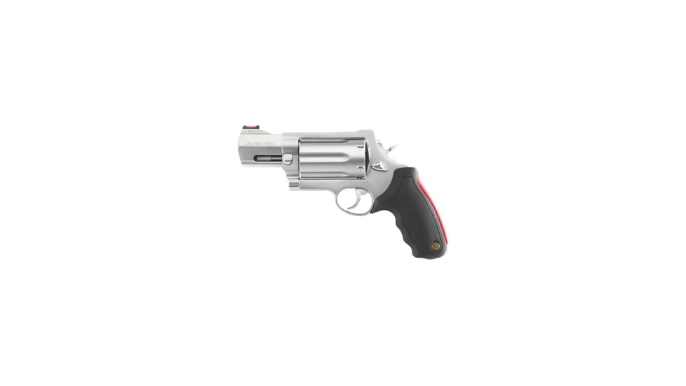 Taurus Raging-Judge-M513 Revolver, .454 Casull, 3 in barrel, stainless steel frame, black rubber grip, revolving chamber, double-action, trigger actuated transfer bar, fiber-optic front, fixed notch rear, 6 round magazine, TRS-RG-JG-M513-FRRMPG