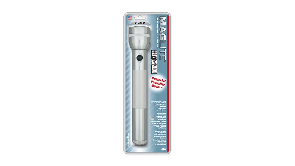 MagLite Standard 3 Cell D LED Flashlight, Silver, Blister Pack, S3D106
