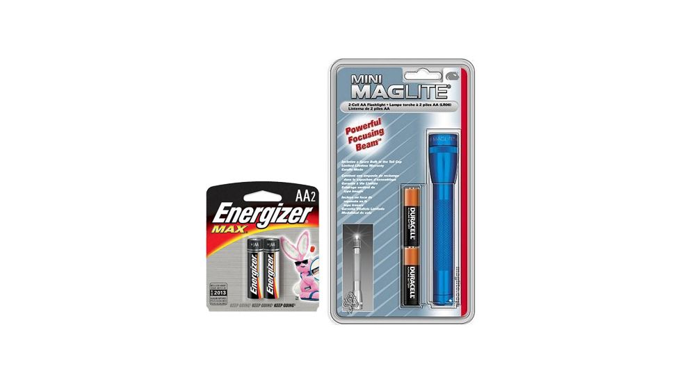 Mini MagLite AA Flashlight, Blue, 2 Energizer Max Alkaline AA 1.5V Batteries 