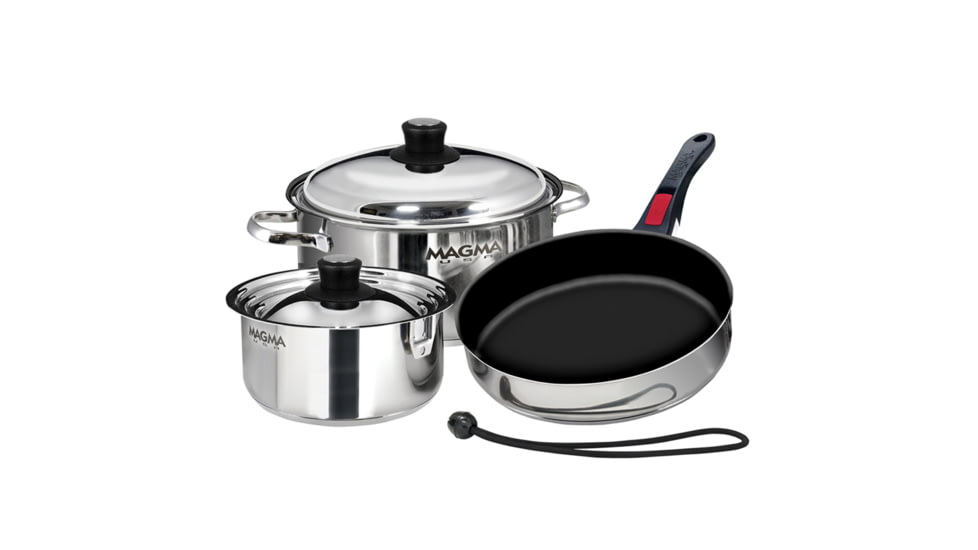 Magma Nesting 7-Piece Induction Compatible Cookware - Stainless Steel Exterior &amp; Slate Black Ceramica Non-Stick Interior 58440