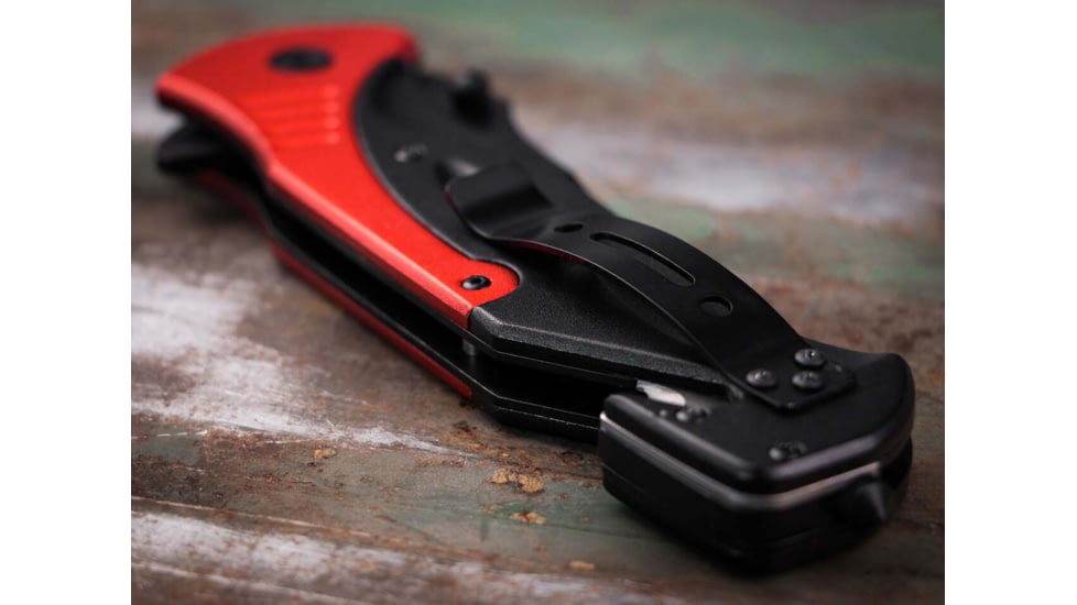 Boker Fire Chief Folding Knife, 4.53in, 440A, Serrated Blade, Aluminum Black Handle, 01LL313
