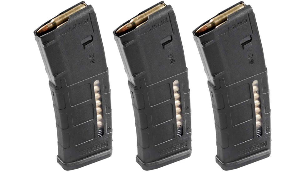 Magpul Industries PMAG GEN M2 MOE AR-15/M16/M4 Rifle Magazine w/Capacity Window, .223 Rem/5.56x45mm NATO, 30 Round, Black, 3 Pack